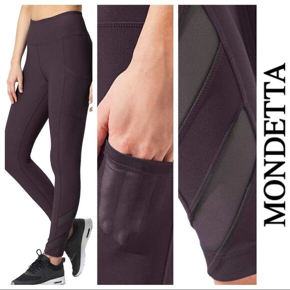 MONDETTA Women Ladies Active Workout Leisure Leggings w/ Mesh pockets - Burgundy - Picture 1 of 6